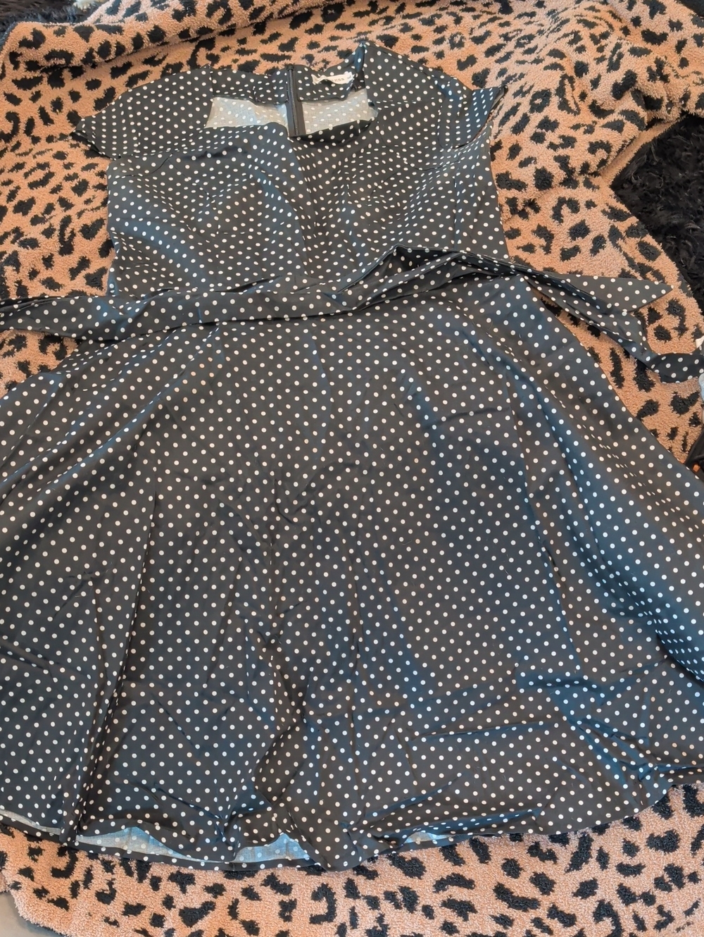Women's Black And White Polka Dot Fit-and-Flare Dress